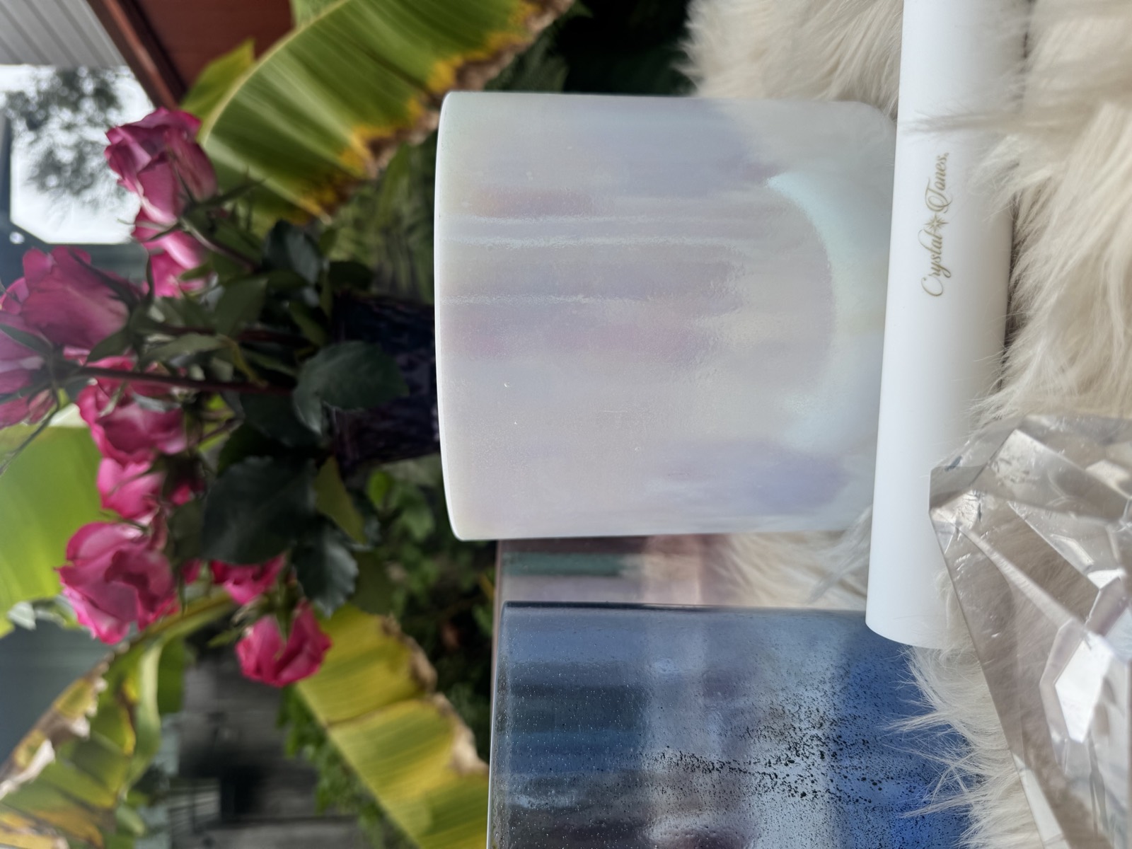 Iridescent white crystal singing bowl